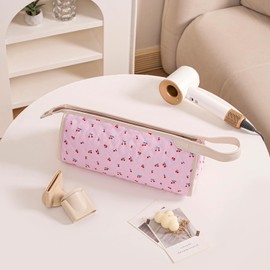 RSRSLEII Large Quilted Hair Tools Travel Bag,Aesthetic Hair Styling Accessories Storage Case for Flat Irons,Straightener,Curling Iron,Hair Dryer,Dyson Airwrap Travle Bag,Portable Organizer（01cherry）