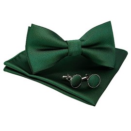 JEMYGINS Men's Adjustable Handmade Silk Square Bow Tie Cufflinks with Box, dark green, 80