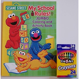 Sesame Street My School Rules Jumbo Coloring and Activity Book with a Box of 24 Crayons