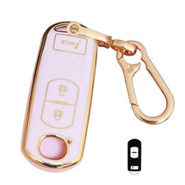 QIXIUBIA Pink for Mazda Key Fob Cover with Keychain Fits for Mazda 3 6 8 Miata MX-5 CX-3 CX-5 CX-7 CX-9 Smart Key (3-Button)