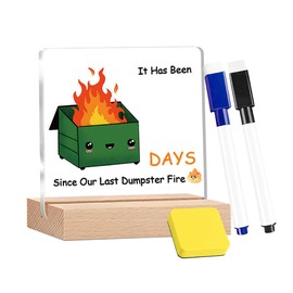 Muyioola Dumpster Fire Desk Accessories Funny Desk Sign Decor with Natural Beech Wood Base Ornament Count Days Since Last Dumpster Fire Emotional Support Gifts for Office Coworker Nurse Teacher Boss Men Women