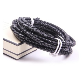 Wisafory 1M Leather Cord Round Leather Cord Made of Genuine Leather Braided Cord Rope 3-8 mm Cowhide Leather Cords for Retro Bracelets Necklaces Jewellery Making Gift Packaging Black 5 mm