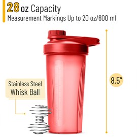 Mr. Pen- Shaker Bottles for Protein Mixes with Twist Cap, 28 oz, Red Protein Shaker Bottle with Wire Whisk Ball, Shaker Cup, Mixer Bottle, Protein Shake Bottles, Protein Bottle, Protein Shake Bottle