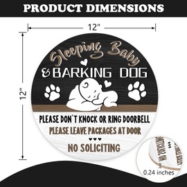 Bolisom Sleeping Baby Front Door Sign, Barking Dog Please Don't Knock No Soliciting Wood Door Hanger Porch Nursery Decor, Wooden Wreath Indoor Wall Hanging Kids Infant Bedroom Decoration