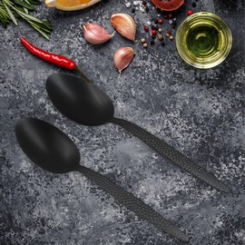CREATIVECHEF Gray Kunz Spoons 2 Pack Stainless Steel Kunz Spoon, Dinner Serving Spoons Large Buffet, 7.8 & 9-Inch Classic Cooking Spons, Chef Spons Kitchen Cutlery Set for Scooping and Mixing, Black