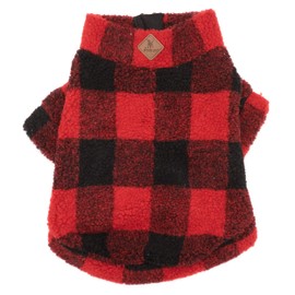 The Worthy Dog Red Buffalo Quarter Zip Pullover, Warm Pullover Fleece Dog Sweater, Winter Dog Clothes - Medium