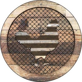 Corrugated Chicken on Wood Novelty Metal Circular Sign C-1019