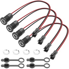 YACSEJAO DC 5521 mm to 2 Pin Mount Connector 4 Pieces DC 5.5 x 2.1 mm Power Jack Socket with Thread to JST SM 2 Pin Male Panel Mount