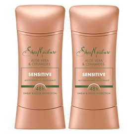 SheaMoisture Antiperspirant Deodorant Stick Sensitive Aloe Vera & Ceramides 2 Count for 48HR Sweat & Odor Protection with No Parabens & No Mineral Oil 2.6 oz