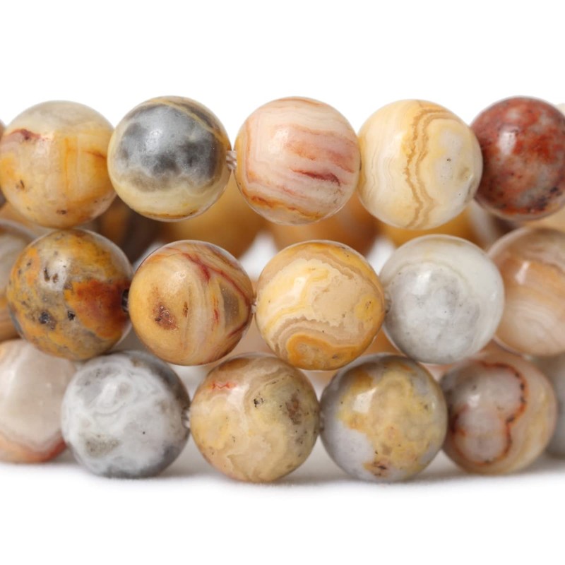 HAAMIIQII 35pcs 10mm Natural Yellow Crazy Lace Agate Beads Round