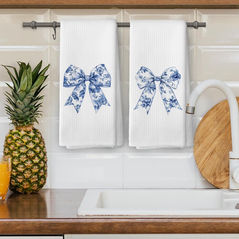 XPH Chinoiserie Bows Kitchen Dish Towels Set of 2, Trendy