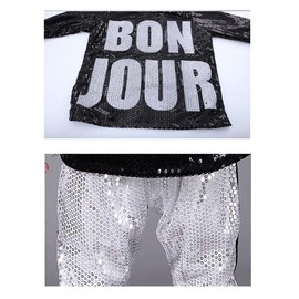 LOLANTA Kids Dance Costume Boys Girls Sequins Hip Hop Clothes 80s 90s Outfits Shiny Dress Up Dancewear(Silver,10-12)