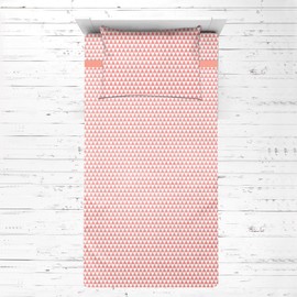 Bacati - 100% Cotton Muslin Tribal/Aztec 3 Piece Toddler Bed Sheet Set Includes Fitted Sheet, Top Sheet, and Pillow Case (Coral Small Triangles)
