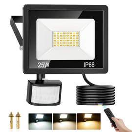 COTLEDL 25 W LED Spotlight with Motion Sensor Outdoor, 2700 LM Dimmable Outdoor Spotlight with Remote Control, IP66 Waterproof Headlight Warm White Neutral White Cool White LED Floodlight for Garden Yard Garage
