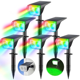 Consciot Solar Spot Lights Outdoor, 30 LED Waterproof Color Changing Solar Spotlight, 2 in 1 Adjustable Wall Lights, 10 Colors, Dusk-to-Dawn Solar Landscape Spotlights for Garden Yard Walkway, 6 Pack