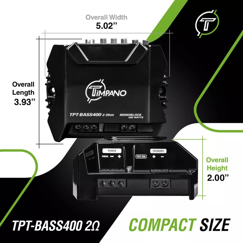 TIMPANO TPT-BASS400 2 Ohm 400 WATTS 1 CHANNEL CLASS D