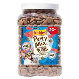 Purina Friskies Natural Cat Treats, Party Mix Natural Yums With Wild Caught Tuna and Added Vitamins, Minerals and Nutrients - 20 oz. Canister