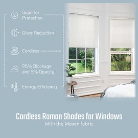 Everyday Celebration Roman Shades for Windows, 100% Blackout Shades, Cordless Pull Down Window Shades, Shades for Indoor Windows, Thermal Insulated Blinds & Shades, (Pearl White) 48" W X 72" H