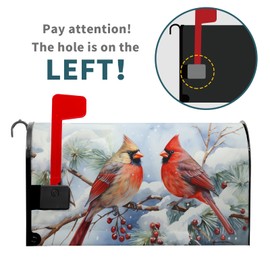 Winter Cardinal Red Birds Magnetic Mailbox Cover Standard Size 18" X 21" Holly Berry Branches Snow Mailbox Wrap Christmas for Outdoor Post Letter Box Decor