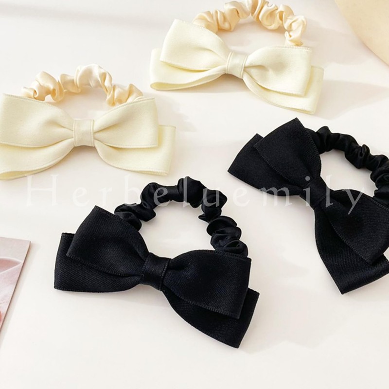 [Herbeluemily] リボン シュシュ ヘアゴム 髪飾り リボンゴム 髪ゴム リボンシュシュ ヘアアクセサリー オフホワイト