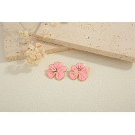 Pink Flower Stud Earrings for Women Hypoallergenic Floral Studs Stainless Steel Cute Plumeria Earrings Cherry Blossom Gold Plated Earrings Elegant Pink Flower Jewelry Dainty Gift Idea