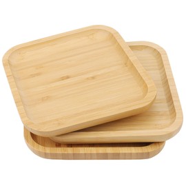 JOIKIT 3 Pack 8 Inch Bamboo Platter, Fine Polished Sqaure Wood Dinner Plates Bamboo Serving Tray for Holding Fruit, Bread, Cheese, Nut, Coffee, Tea, Plant Saucer