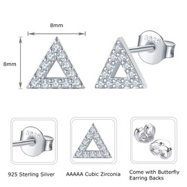 Shuxin Silver Women's Stud Earrings, 925 Sterling Silver Geometry Stud Earrings, 8 mm Heart Circle Triangle Bar Earrings, Unisex Small Sleeping Cartilage Stud Earrings, Silver/Gold/Rose Gold, Silver