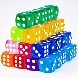 NiToy 50-Pack Pearl Colors 16MM Round Corner Game Dice Set, 6-Sided Solid Multicolor Acrylic Dices for Board Games (Transparent)