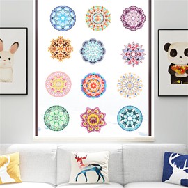 12 Pcs Classic Mandala Glass Decals Product Showcase Glass Decoration Electrostatic Stickers
