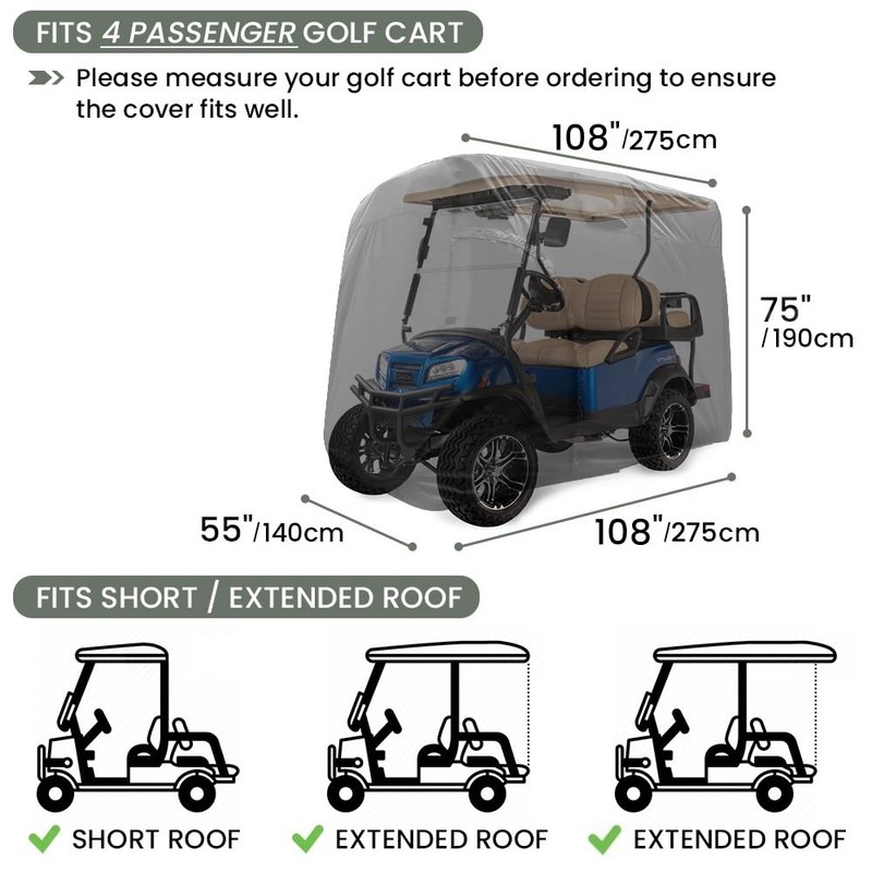 Joymo Golf Cart Cover 4 Passenger,156"/144"/125"/114"/108" Waterproof Golf Club Car