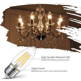 LVWIT B11 LED Filament Bulb E26 Candelabra Medium Base 2700K Warm White, 4W(60W Equivalent) 500 Lumens Non-Dimmable Decorative Candle Light Bulb, Pack of 6
