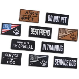 10-Piece Service Dog Patches Set,Removable Tactical Embroidered Patches for Vest,Harness Collar,Includes in Training,Do Not Pet,Vest Harnesses Collars Leashes