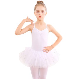 Bezioner Children's Ballet Clothing Tutu Ballet Dress Girls Cotton Ballet Jersey Ballet Suit Dance Body Dance Dress with Skirt White 120