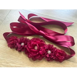 HOSINSECT Organza maternity sash for baby shower flower girl sash (Burgundy)