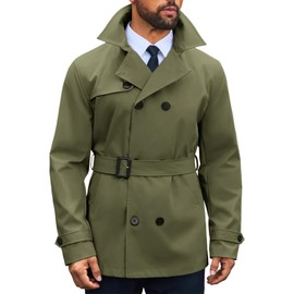 Runcati Mens Trench Coat Double Breasted Notched Lapel Jacket Casual Belted Windbreaker Overcoat