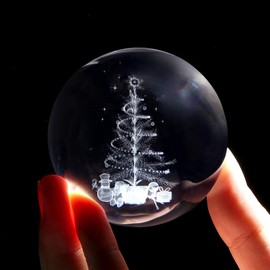 XIANNVXI 3D Christmas Tree Crystal Ball Light Christmas Tree Paperweight Christmas Ornament for The Home Christmas Tree Lamp Xmas Tree Ornament Sphere Lamp Bedroom Decoration