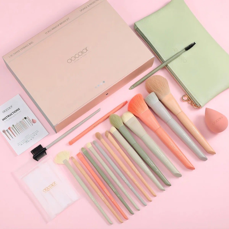 Set De Brochas Docolor De Maquillaje, Coloridas, 17 Piezas