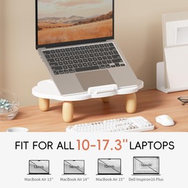 Adjustable Wood Laptop Stand, Ergonomic Height Angles Computer Stand, Cloud-Shaped Holder Riser Notebook Stand for Desk Compatible with Air, Pro, Dell, HP, Lenovo More 10-17.3" Laptops, White