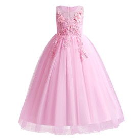 Graduation Dresses for Girls Bridesmaid Pageant Flower Princess Wedding Formal Prom Floor Long Tulle Dress 7-16T Dance Evening Maxi Gown Pink 5-6 Years