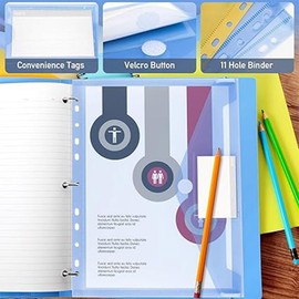 MEISO 10 Bolsillos para Carpeta A4 Transparentes con Etiqueta en 5 Colores,Sobres de Plástico para Organizar Documentos, Escuela, Hogar u Oficina (5 Colores)
