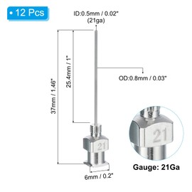PATIKIL 21Ga x 1 Inch Stainless Steel Dispensing Needle Tips, 12Pcs Metal Glue Needle Tube Blunt Tips Luer Lock for Thick Glue Ink Lab, Silver