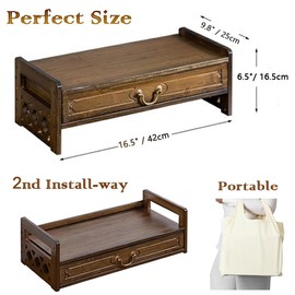 LINRUI Altar Table with Storage, Small Meditation Table, Natural Bamboo Puja Table with Drawer, Alter Cabinet for Witch Wiccan Buddhist Shrine Prayer Stand Riser Home Decor