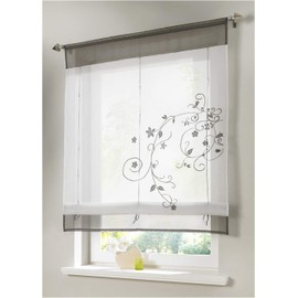 Nicole Knupfer 1 x Roman Blind, Roman Blind with Embroidery, Voile Transparent Loops Curtain (Grey, 100 x 140 cm)