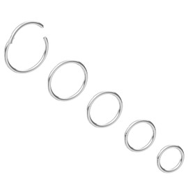 NewkeepsR 5pcs-20G(0.8mm) Hinged Clicker Steel Nose Ring Hypoallergenic Full Hoops, Implant Grade Clasp Setpum Sleeper Seamless Earrings Helix Piercing-6mm/7mm/8mm/9mm/10mm