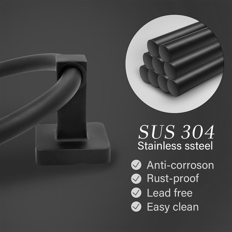 Towel Holder for Bathroom Wall Matte Black Towel Ring Hand
