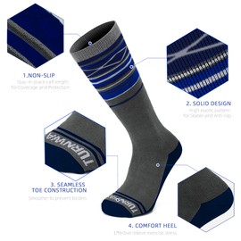 TurnWay 2-Pairs Ski Socks 85% Cotton for Skiing, Snowboarding, Winter Outdoor Activities for Adult &Kids (as1, alpha, m, regular, regular, Blue, M)