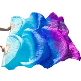 ZHGAOG Belly Dance Faux Silk Veil Fans, 1 Pair(Left+Right) Handmade Belly Dance Fans, Dancing Long Fans, Colorful Belly Dance Fan Veils for Dance Performances Length 180cm Width 90cm (Style 8)