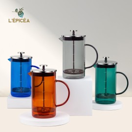 L'PICA French Press Coffee Maker 34 oz, Colored Glass French Press, Heat Resistant Borosilicate Glass Coffee Maker with 3 Filters (Blue)