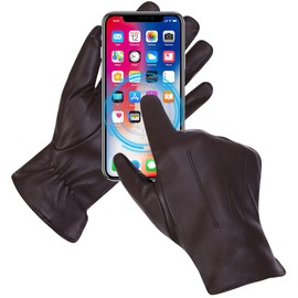 MGGMOKAY Men's Cashmere Lined Leather Gloves, Brown (touchscreen)