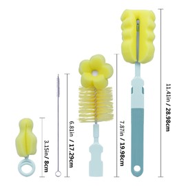 Sebikam Baby Flaschenbürste Set, 4-teiliges Schwamm-Babyflaschenbürsten-Set, Für Flaschen und Sauger, Enthält Babyflaschen-Reinigungsbürste, Nippelbürste und Strohhalmreiniger, Mehrzweck - Grün